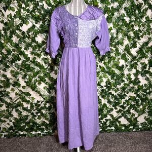 Unique rare vintage lavender light purple maxi prairie cottage core dress